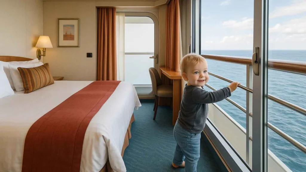 Toddler playing safely during a family cruise