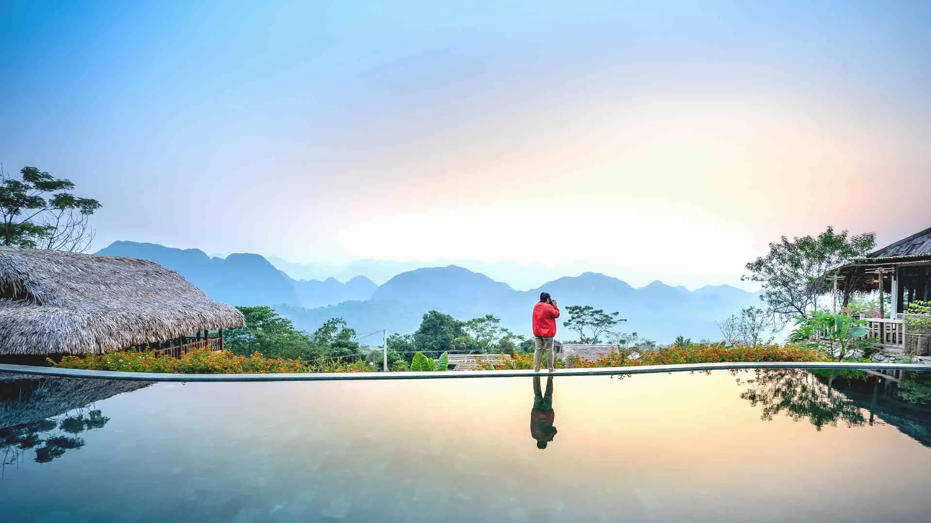 is traveling a hobby (3) man standing at edge of pool